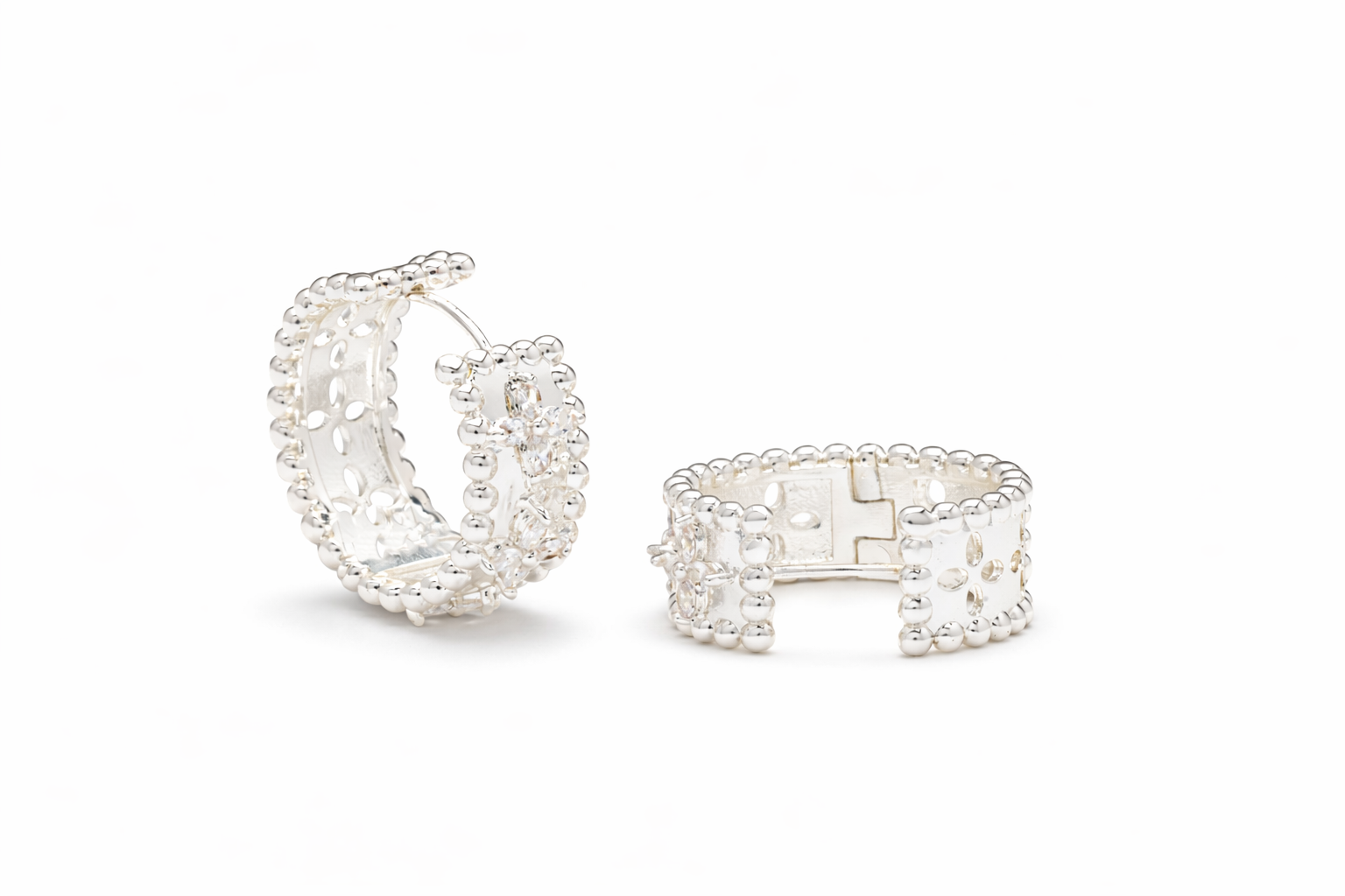 Kinmokusei Silver Bead Floral Earrings