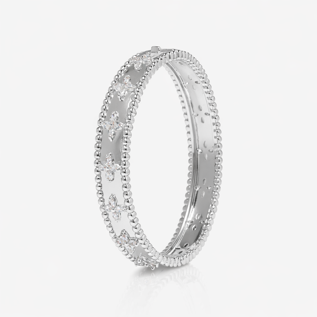 Kinmokusei Silver Bead Floral Bangle