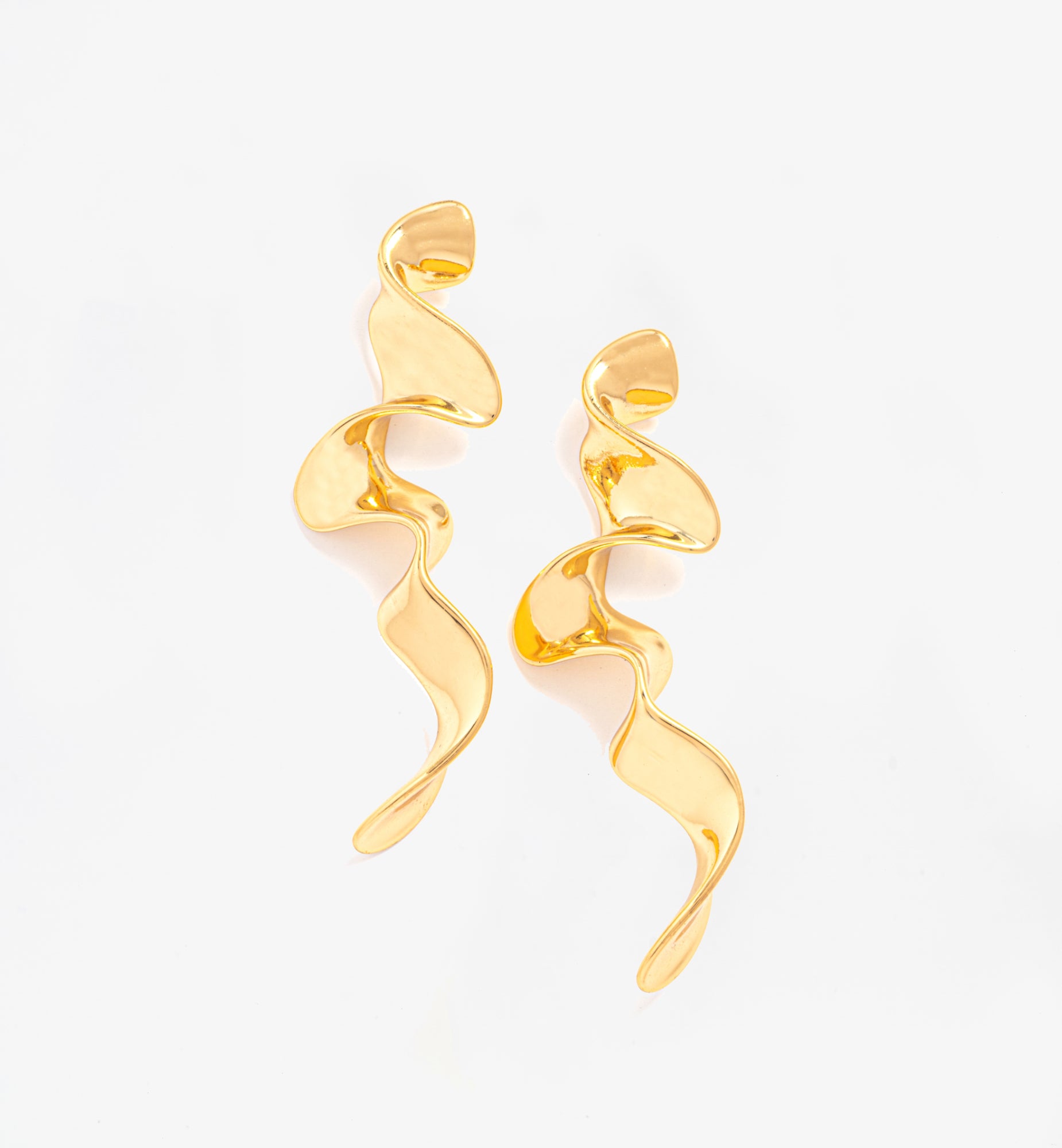 Nami Gold Long Wave Earrings