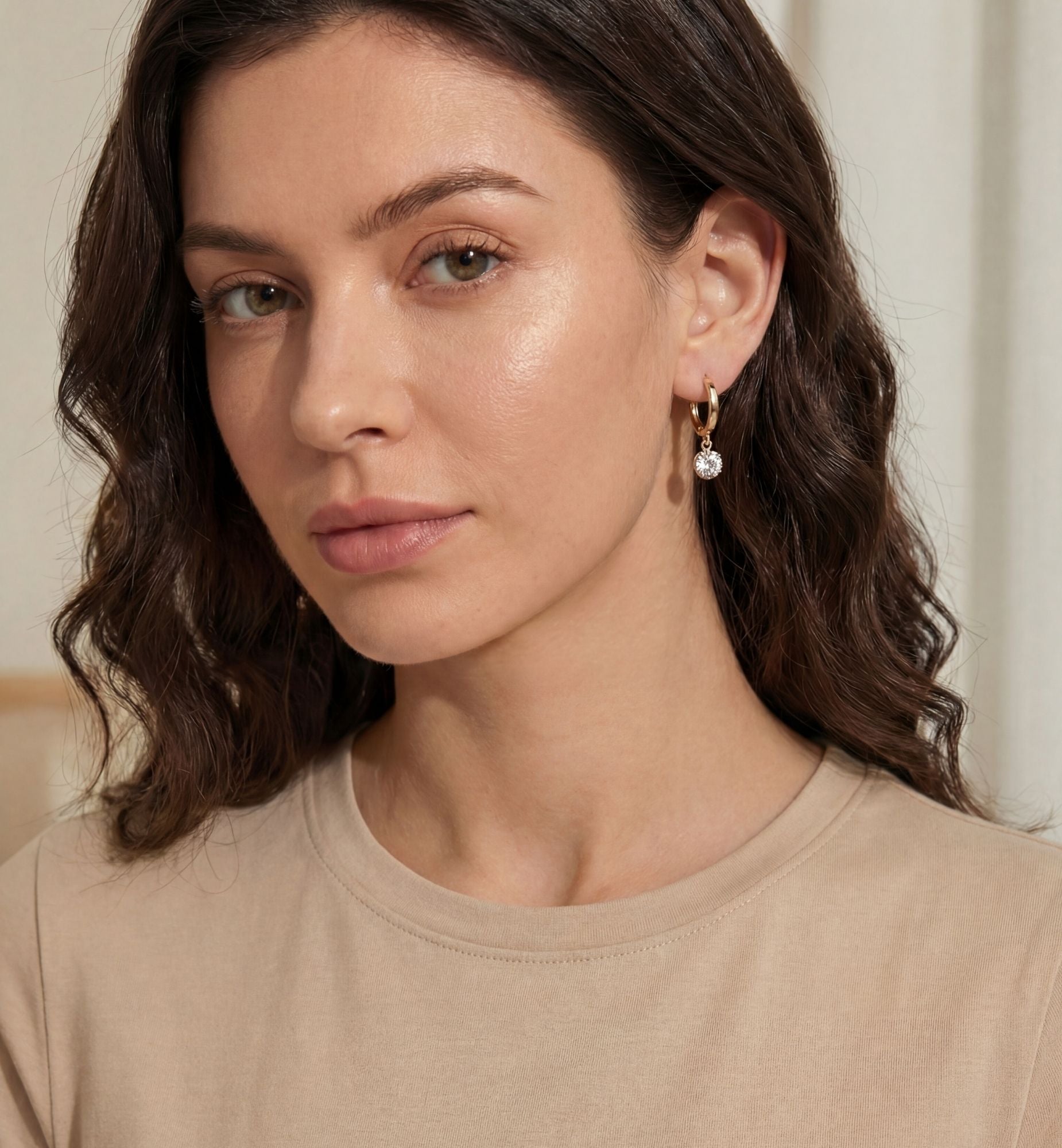 Enso Gold Circle Drop Hoop Earrings