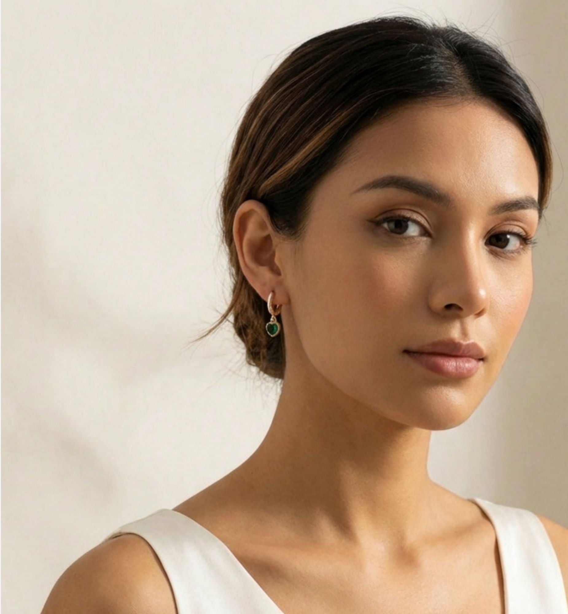 Kokoro Green Heart Hoop Earrings