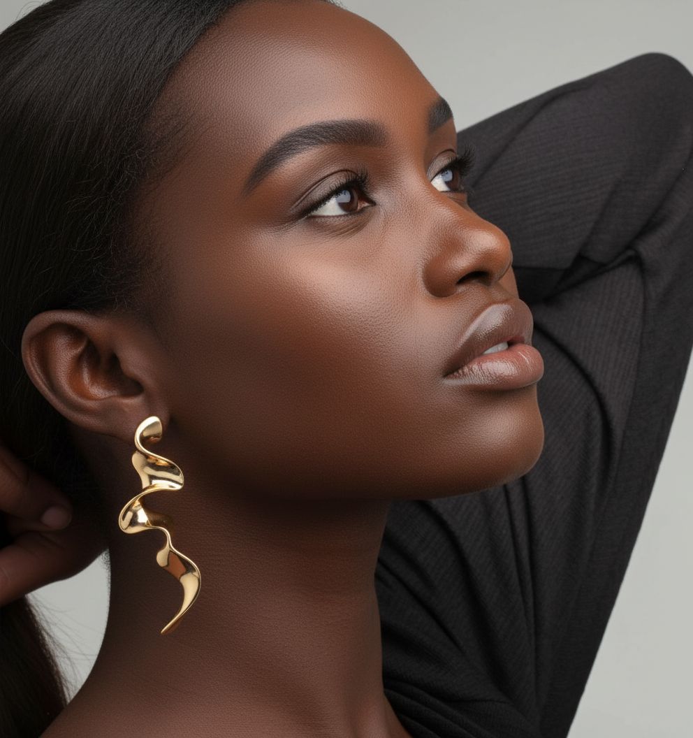 Nami Gold Long Wave Earrings