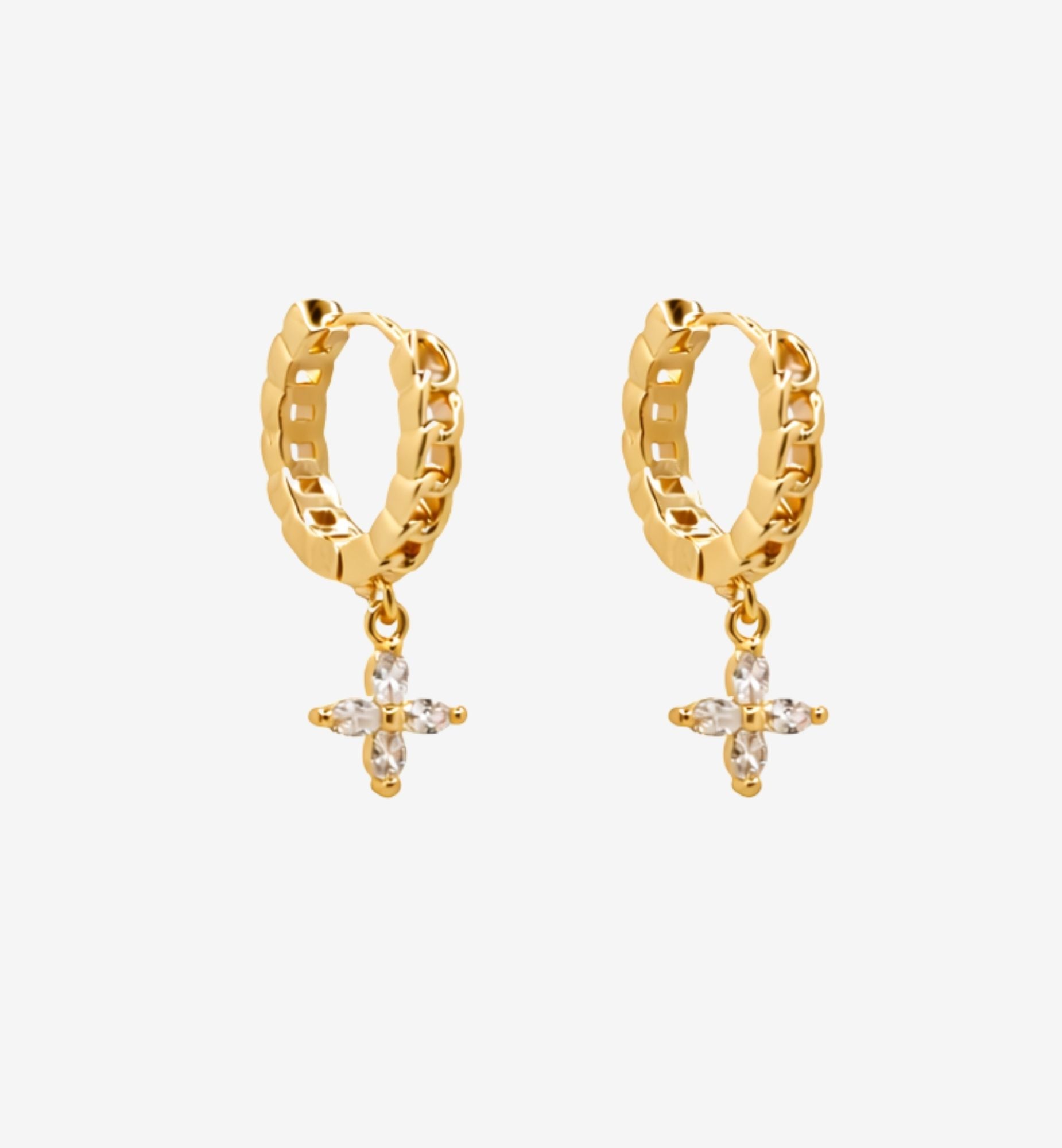 Kinmokusei Gold Flower Drop Chain Hoop Earrings