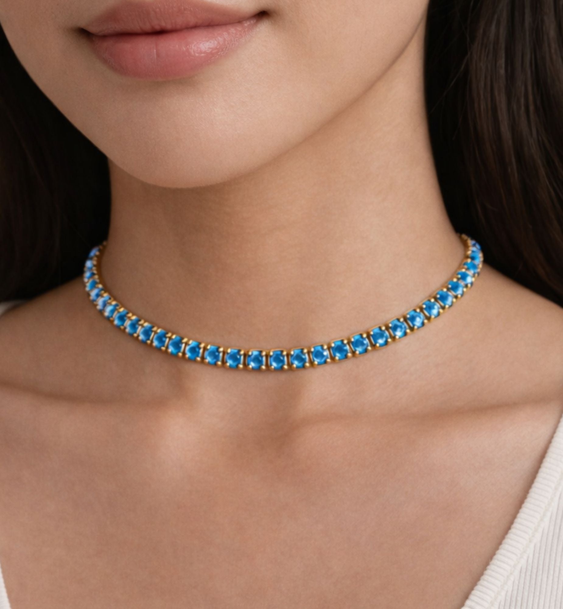 Shikaku Blue and Gold Tennis Necklace