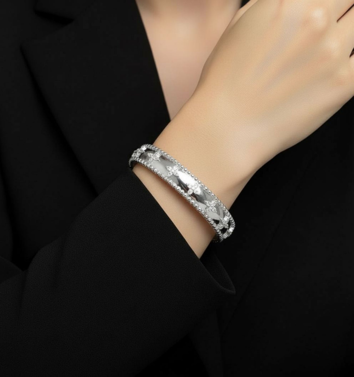 Kinmokusei Silver Floral Necklace + Earrings + Bangle