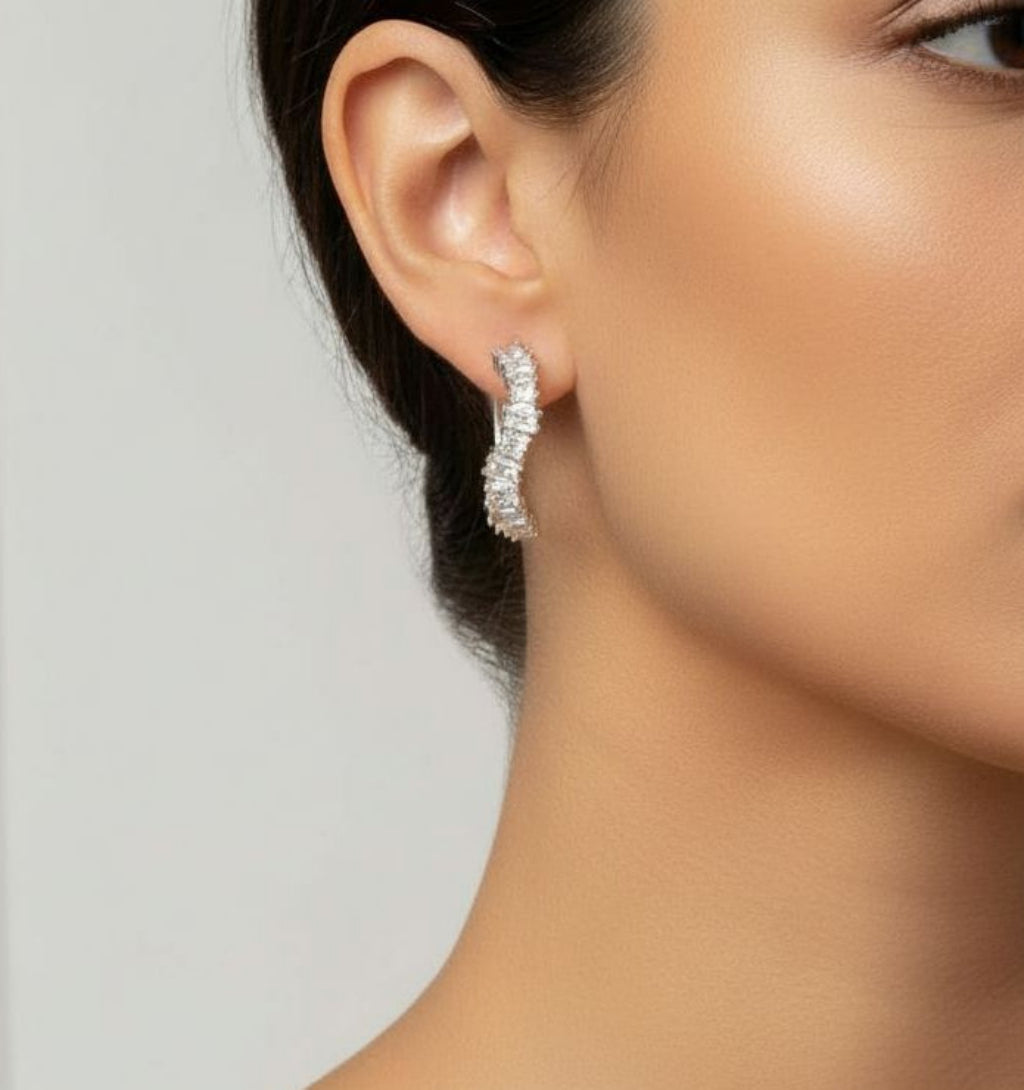 Nami Silver Stone Wave Earrings + Bangle