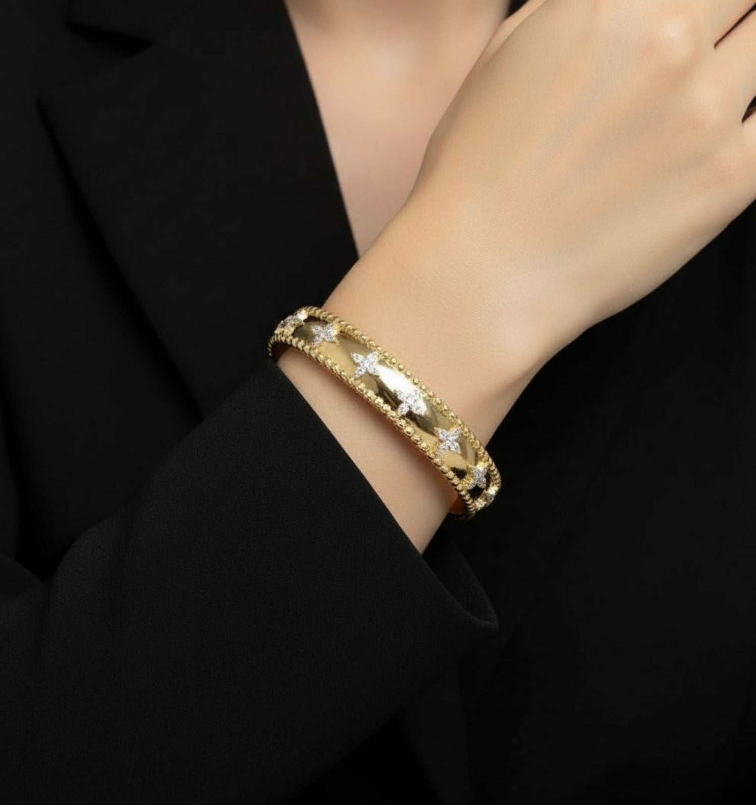 Kinmokusei Gold Bead Floral Earrings + Bangle