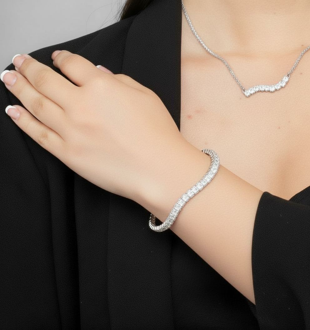 Nami Silver Stone Wave Bangle