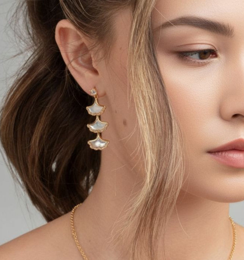 Gingko Gold Shell Earrings + Bangle + Necklace