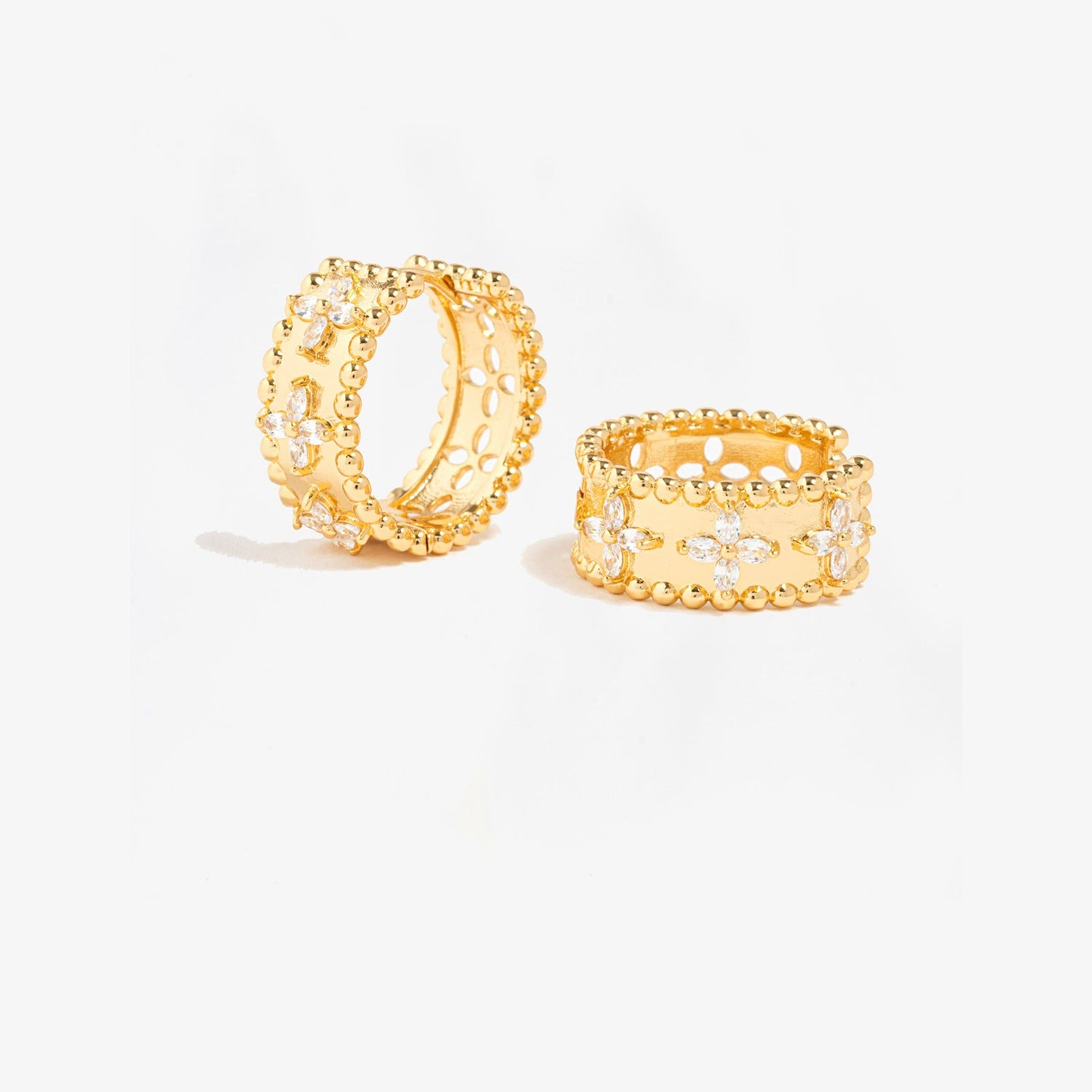 gold bead floral earrings 18k gold plated