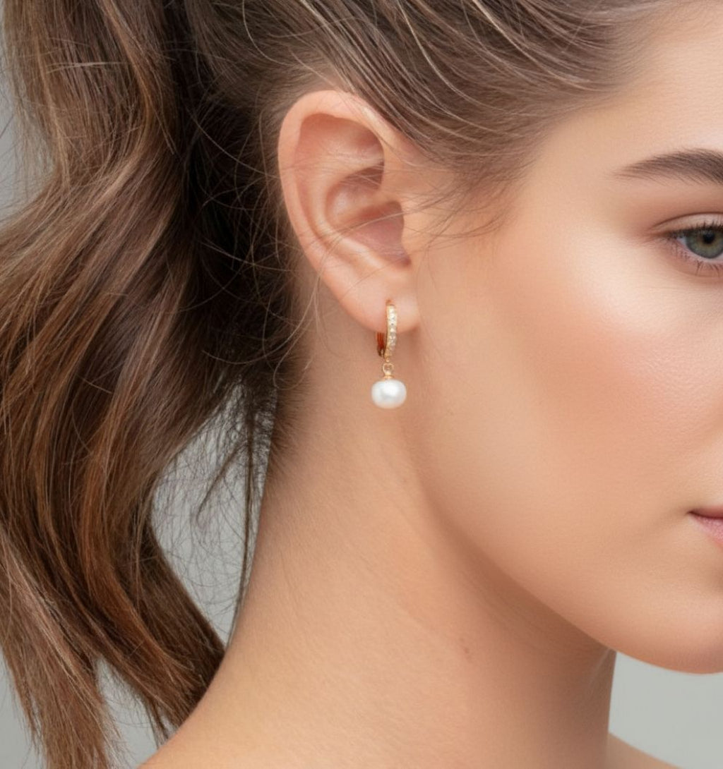 Shinju Gold Pearl Hoops+ Bangle + Necklace