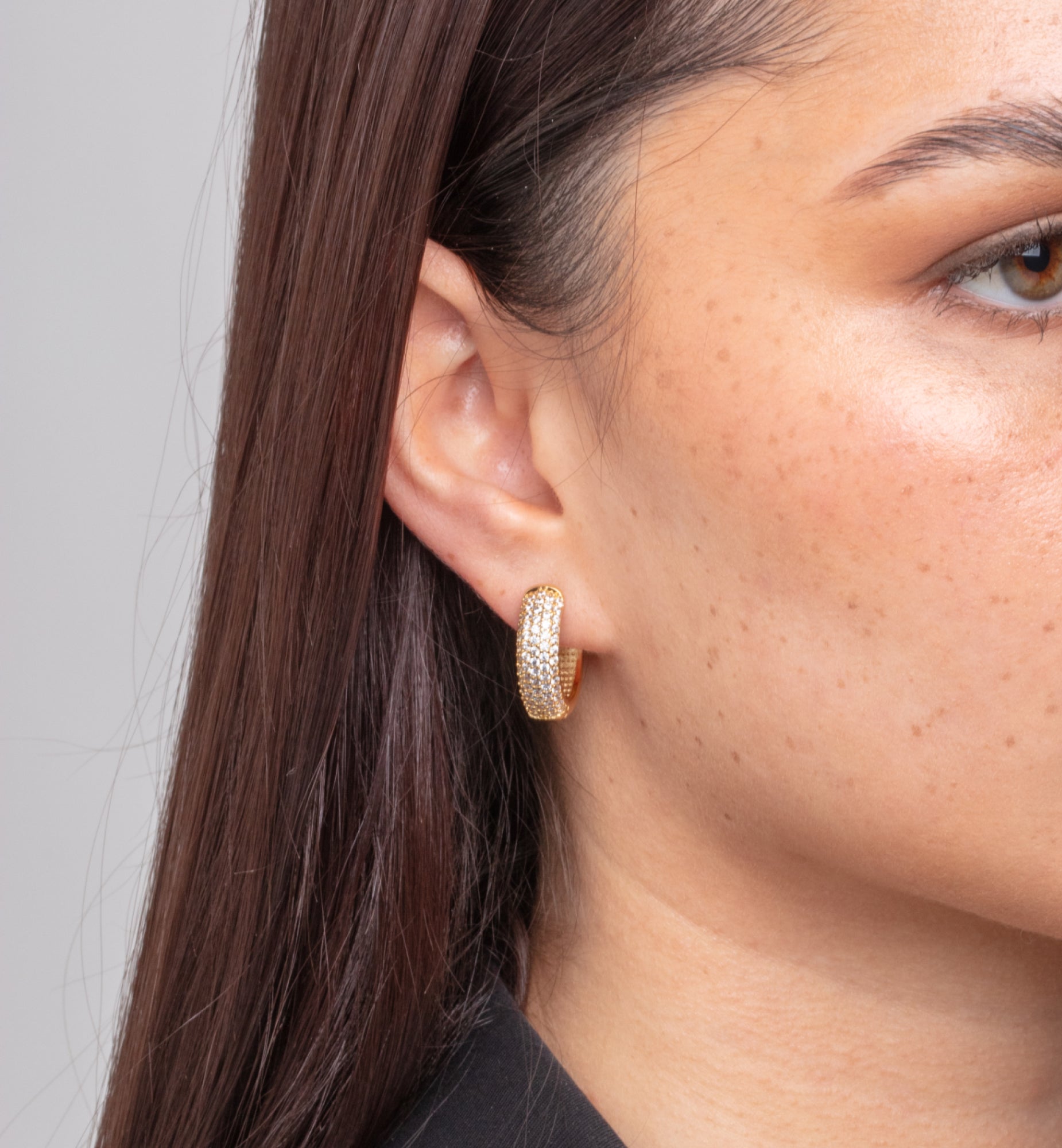 Kin Gold Pave Earrings 18K Gold Plated Cz Rhinestones  18K Gold Plated by Uchi & Soto Jewellery