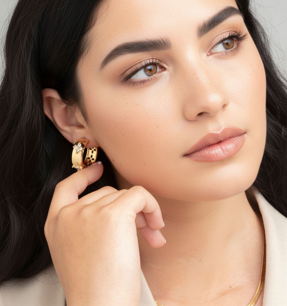 Kinmokusei Gold Floral Hoops 18K Gold Plated Cz Rhinestone  18K Gold Plated by Uchi & Soto Jewellery