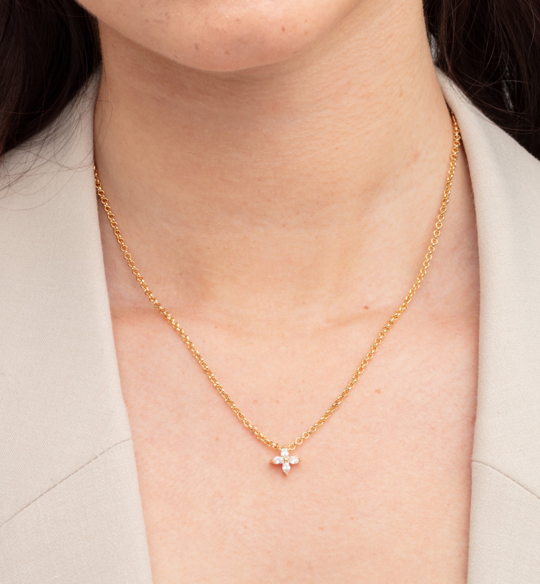 Kinmokusei Gold Floral Pendant Necklace 18K Gold Plated Cz Rhinestones  18K Gold Plated by Uchi & Soto Jewellery