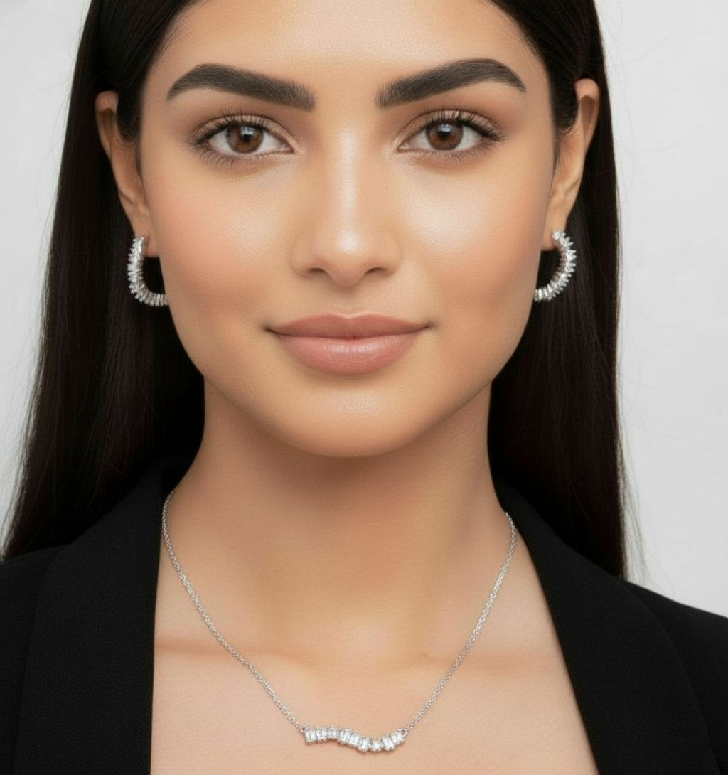 Nami Silver Stone Wave Earrings + Bangle