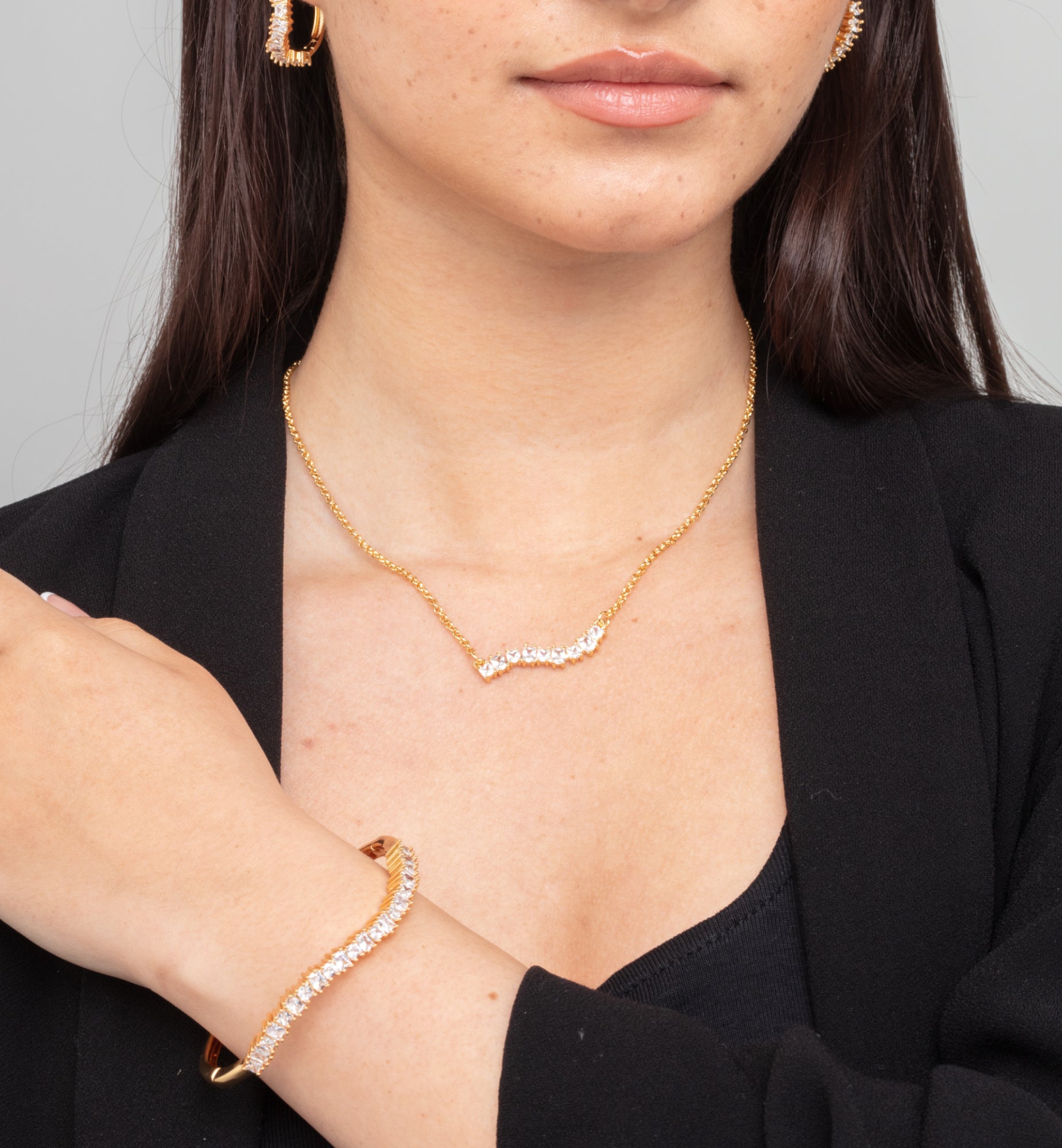 Nami Gold Stone Wave Bangle 18K Gold Plated Cz Rhinestones  18K Gold Plated by Uchi & Soto Jewellery