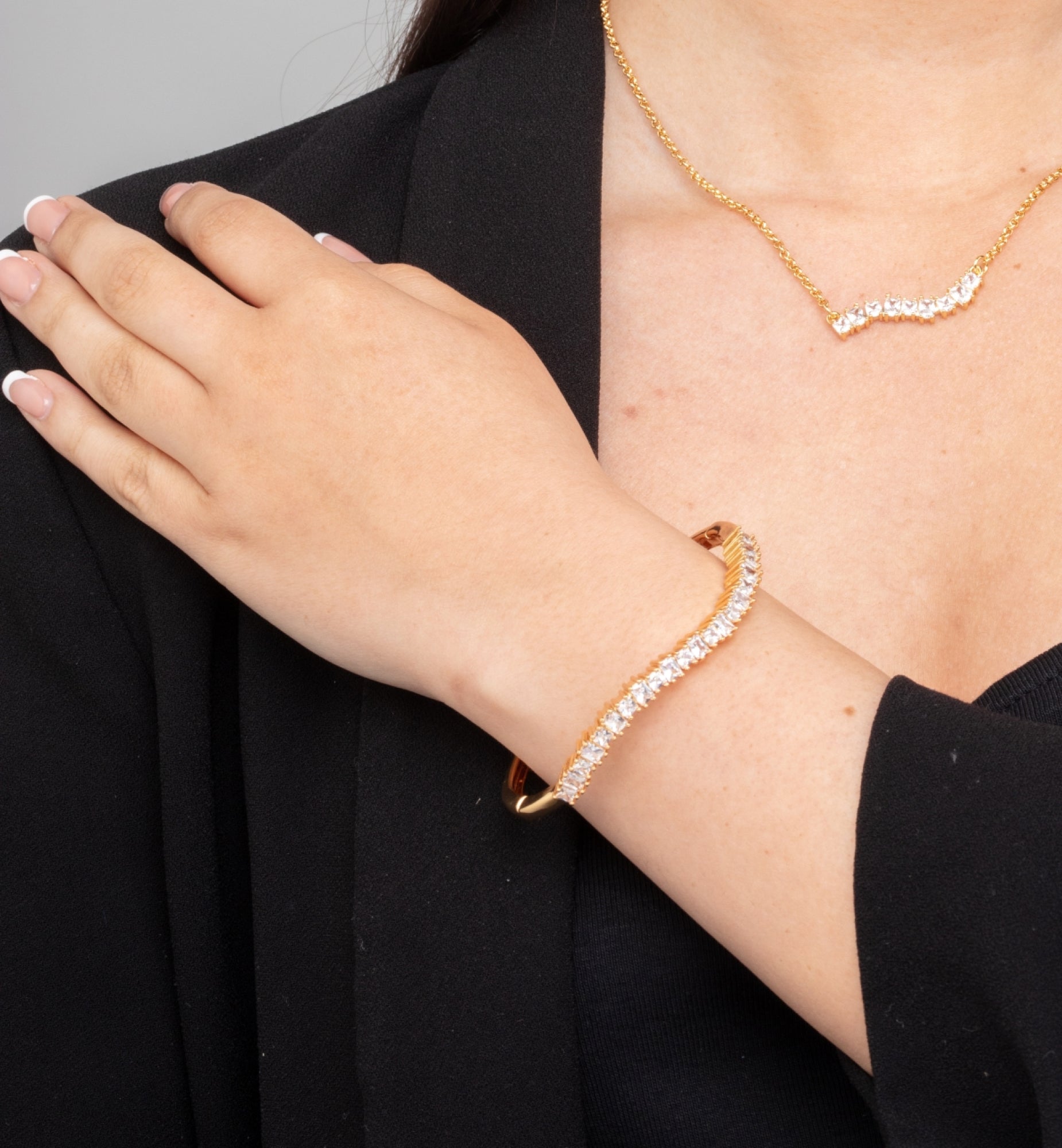 Nami Gold Stone Wave Bangle 18K Gold Plated Cz Rhinestones  18K Gold Plated by Uchi & Soto Jewellery